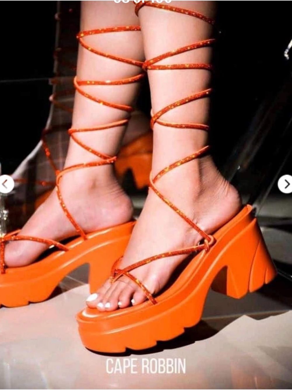 Size 7 Cape Robbin Orange Strappy Lace-Up Platform Sandals